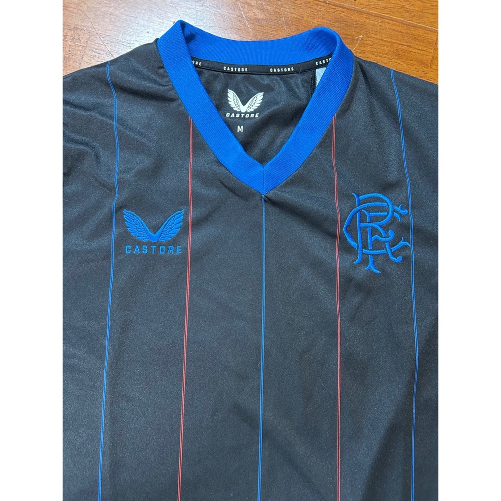 Castore Rangers FC Jersey Mens Medium Black Blue Red Pinstripe Soccer Shirt